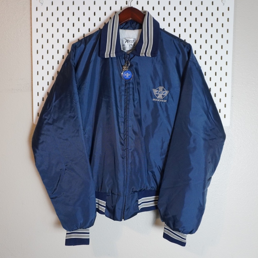 West Wind Boeing‎ ACE Bomber Jacket XL Blue Quilted Lined Vintage